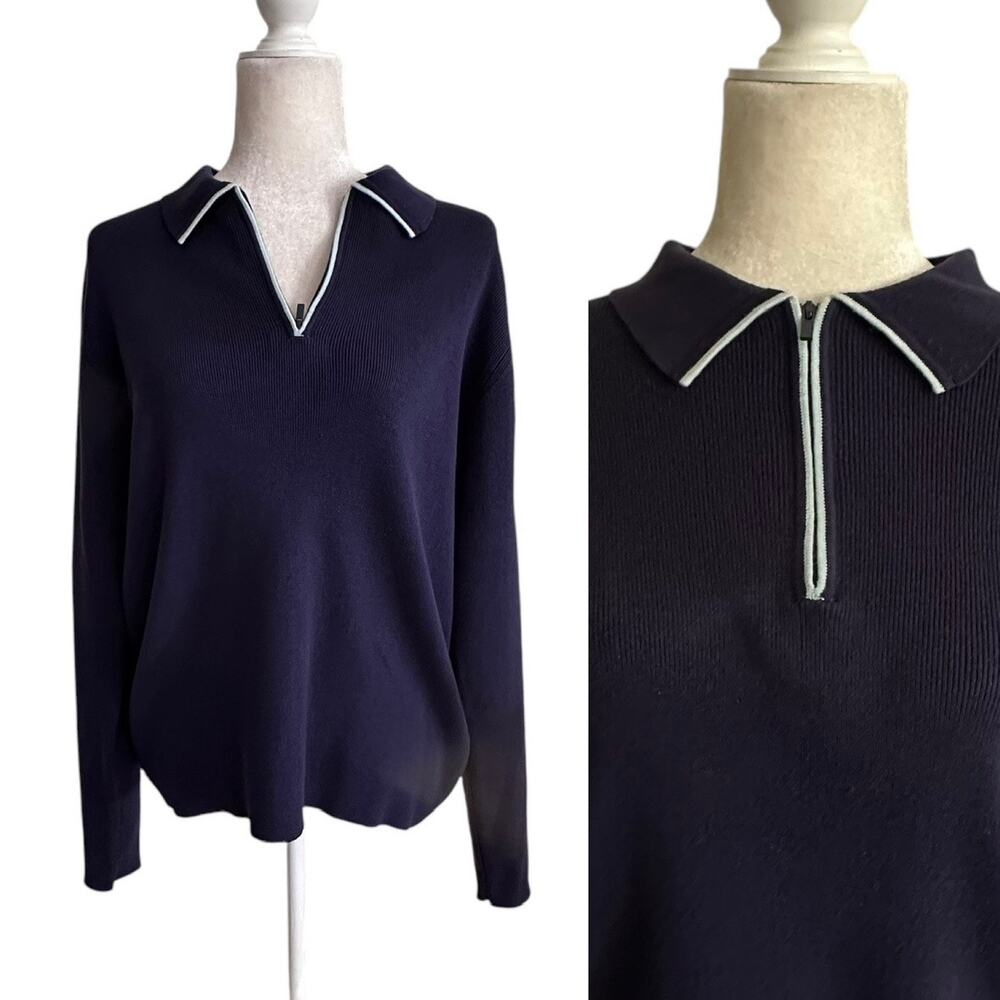 Y2K Banana Republic Knit Cotton 1/4 Zip Sweater Top Size Medium Blue Preppy